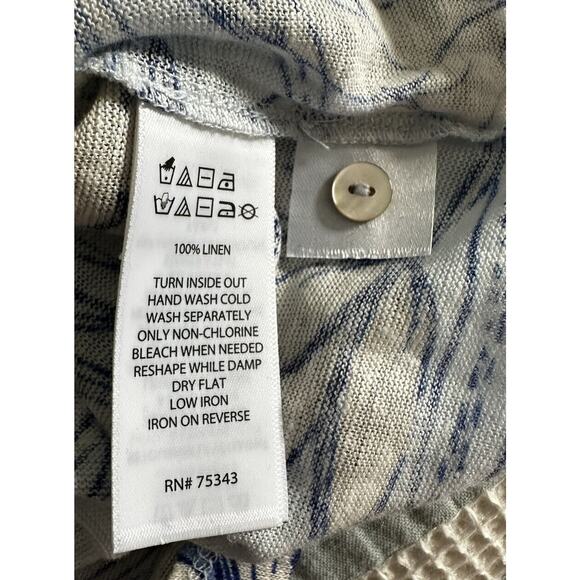 H Halston Blue Floral Linen Button Back Cap Sleeve Top Small - Picture 6 of 7